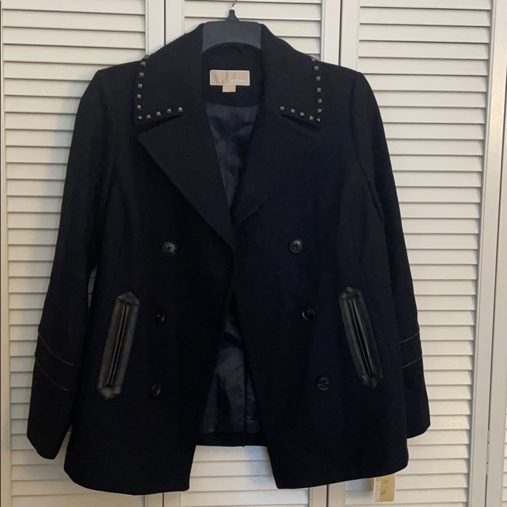 Michael Kors Embellished Wool Pea Coat